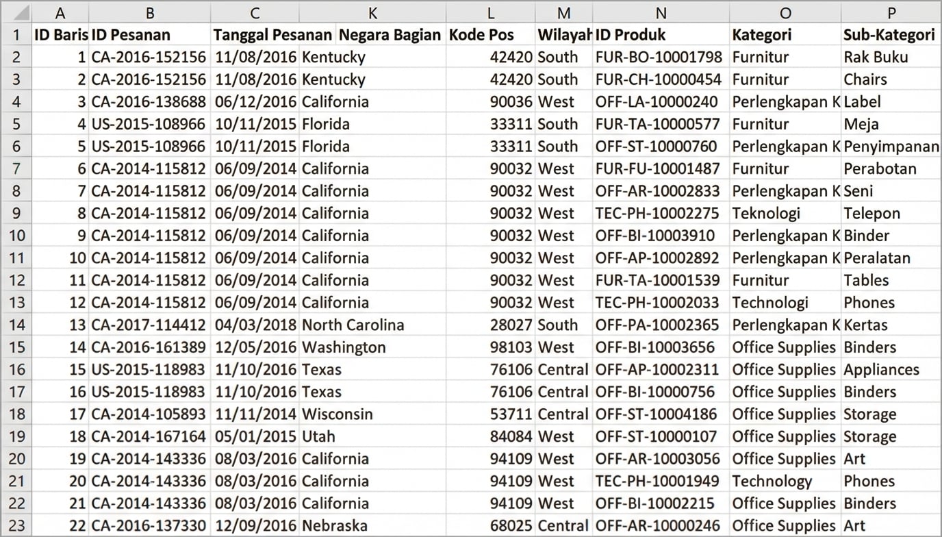 Contoh tabel dengan data terdisagregasi