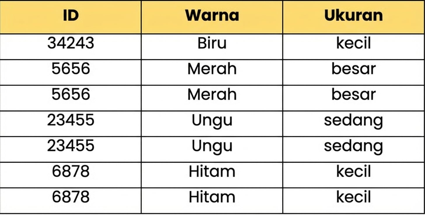 Visual tabel daftar berbagai balok lego individual