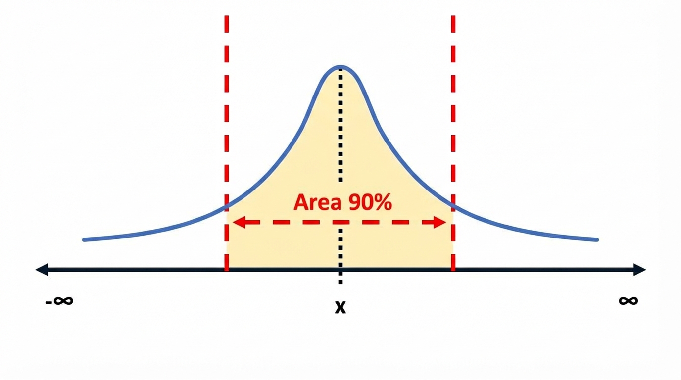 Kurva distribusi dengan 90% area disorot