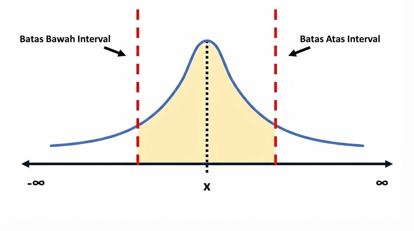 Kurva distribusi dengan batas bawah dan atas diberi label