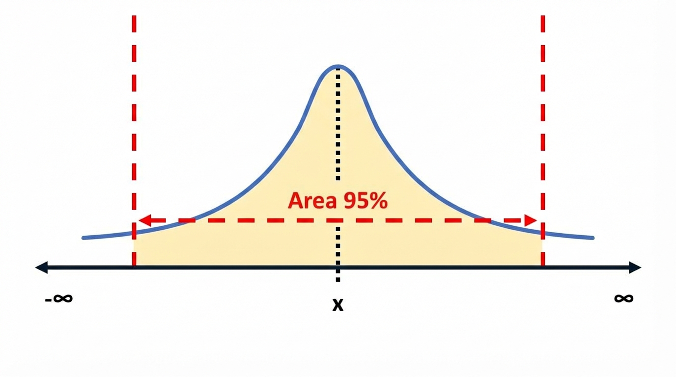 Kurva distribusi dengan 95% area disorot