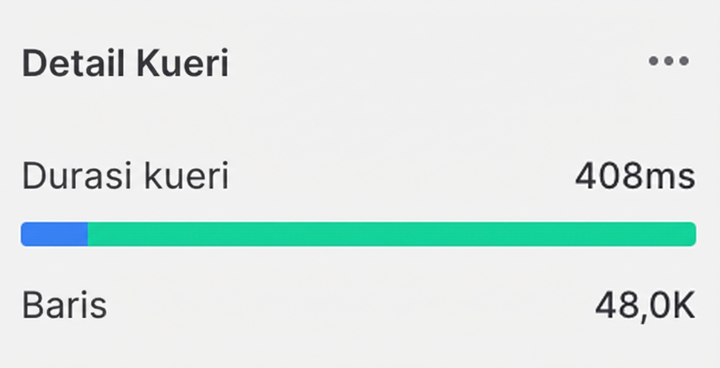 Hasil query: jumlah baris dan waktu dengan kondisi ON