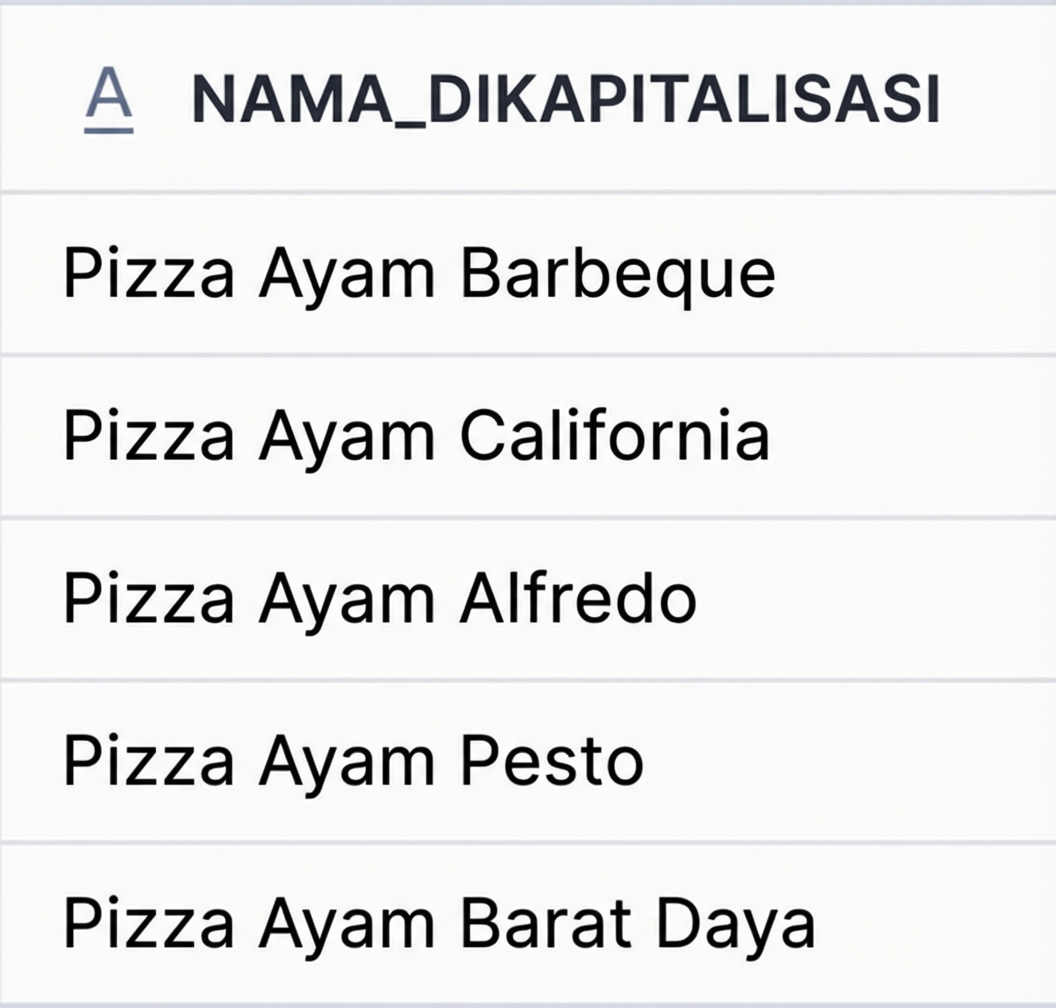 Hasil nama pizza yang dikapitalisasi