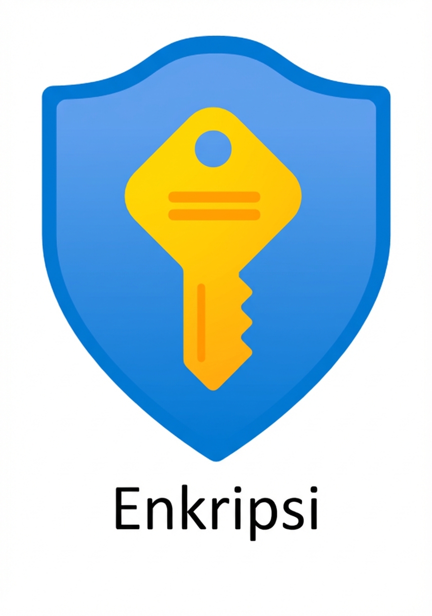 perisai kartun dengan kunci di dalam dan kata encryption di bawahnya