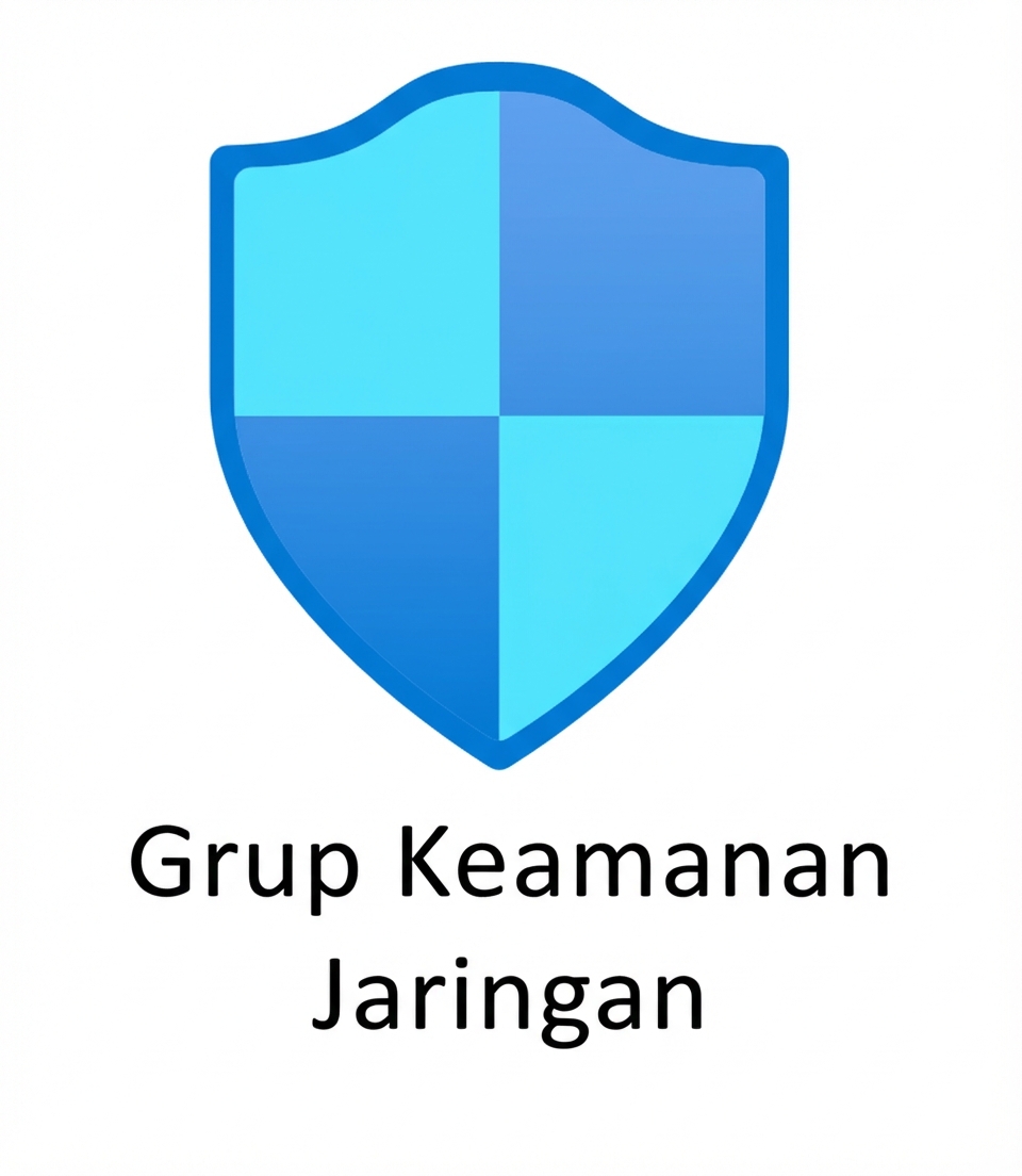 perisai biru dengan teks network security groups di bawahnya