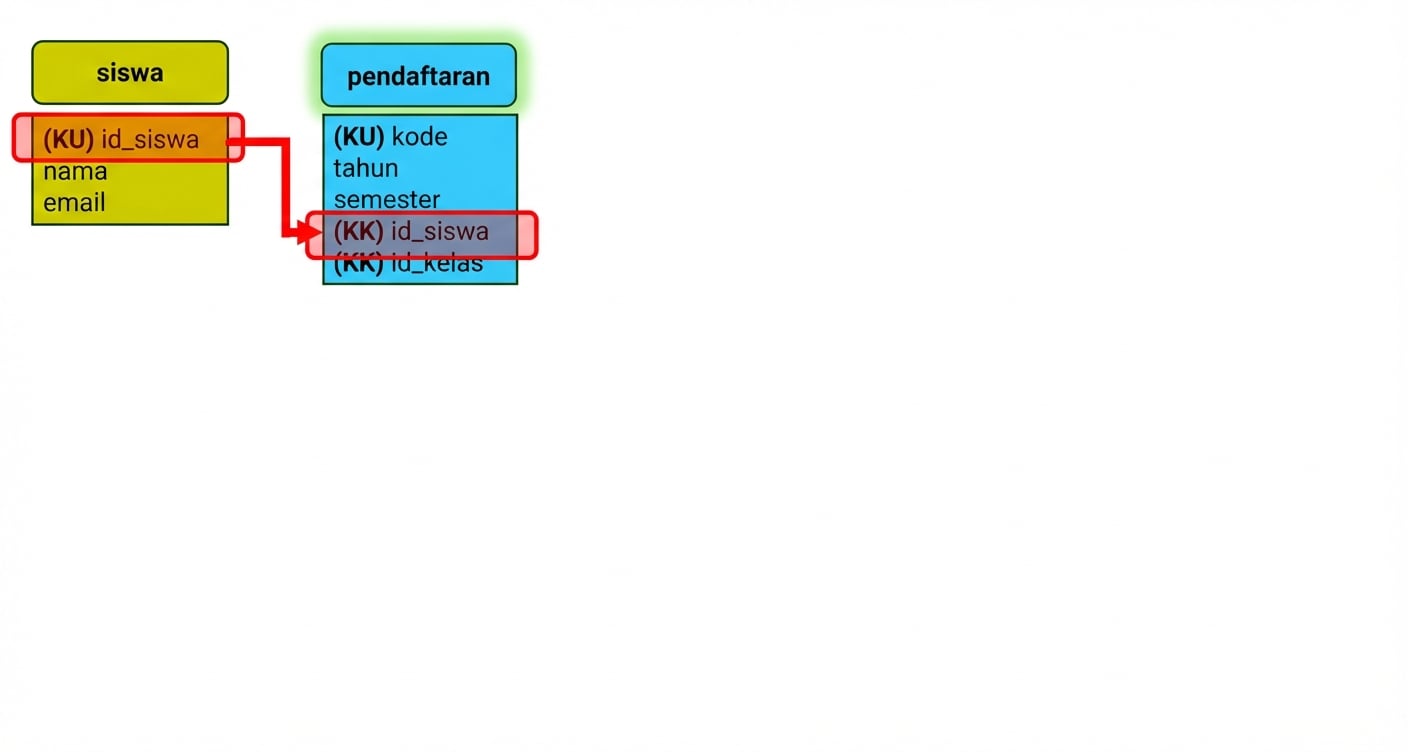Kueri model ER untuk mahasiswa dan enrollments