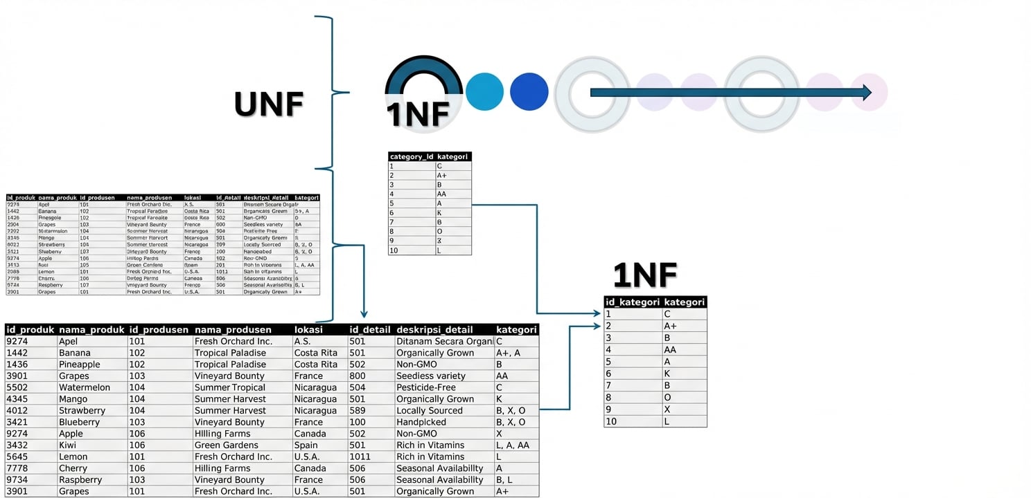 Data semua produk, dari UNF ke 1NF