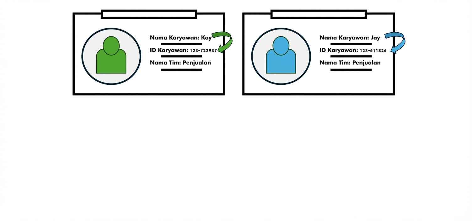Kartu ID karyawan menunjukkan ketergantungan fungsional