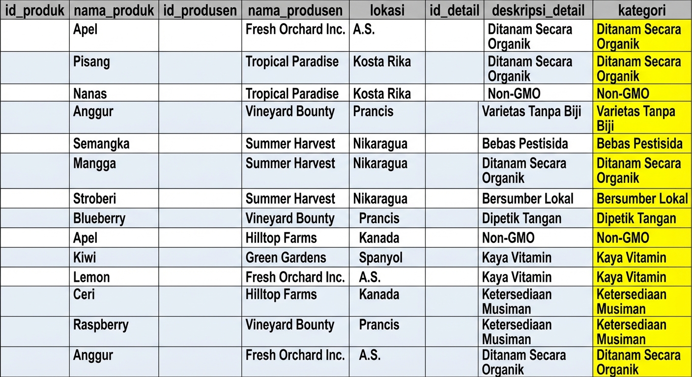 Tabel allproducts dengan category disorot