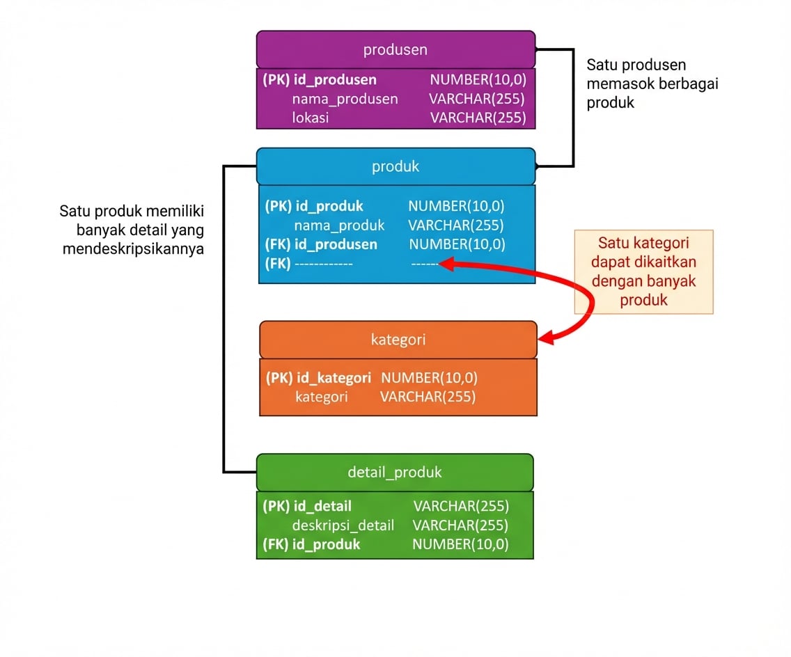 Kardinalitas entitas categories terhadap entitas products