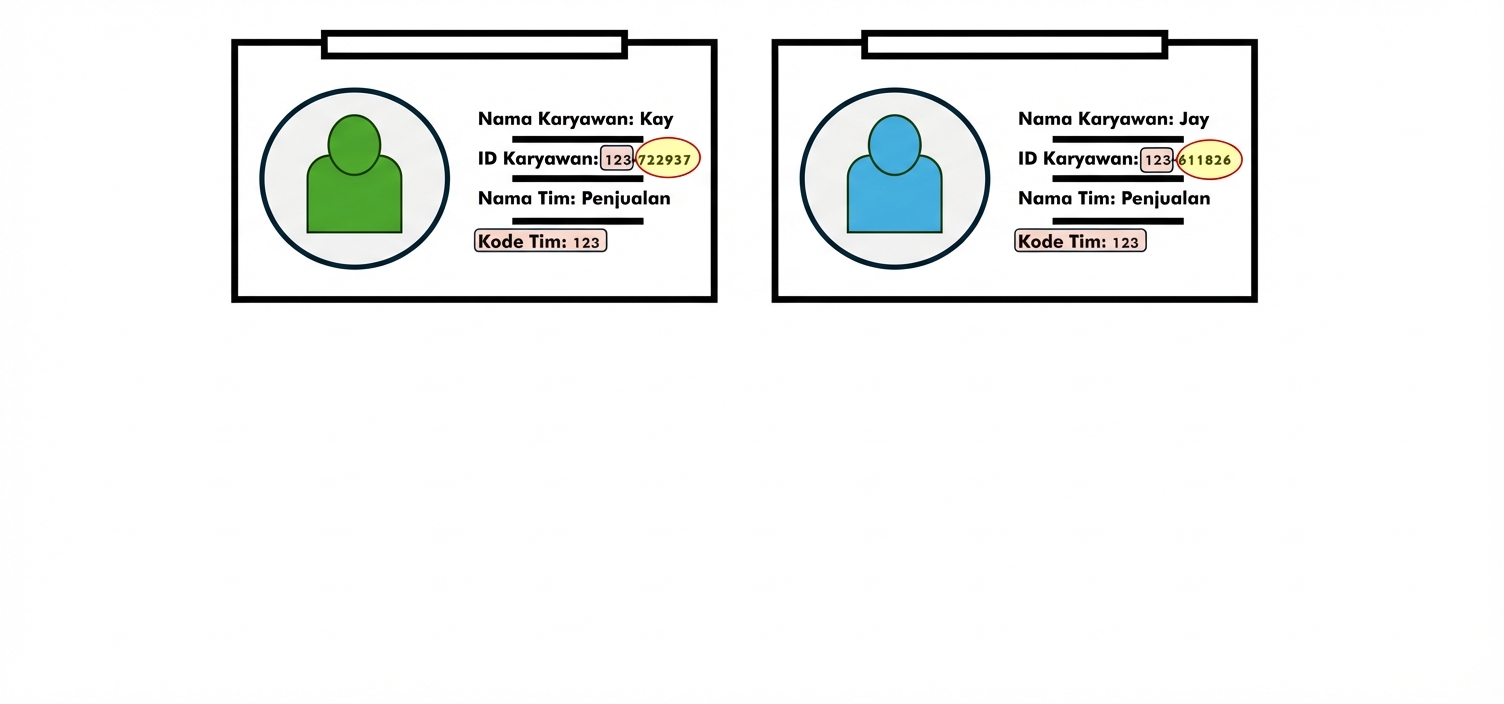 Kartu ID karyawan menunjukkan ketergantungan parsial
