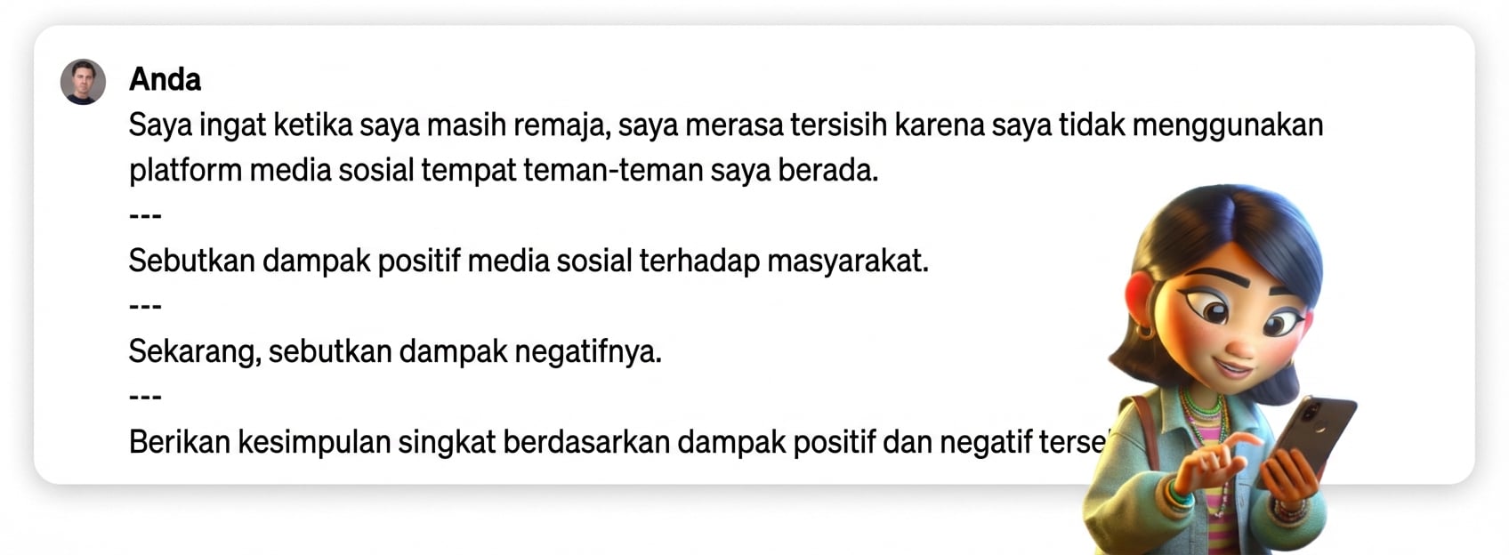 Contoh prompt dengan delimiter tiga garis