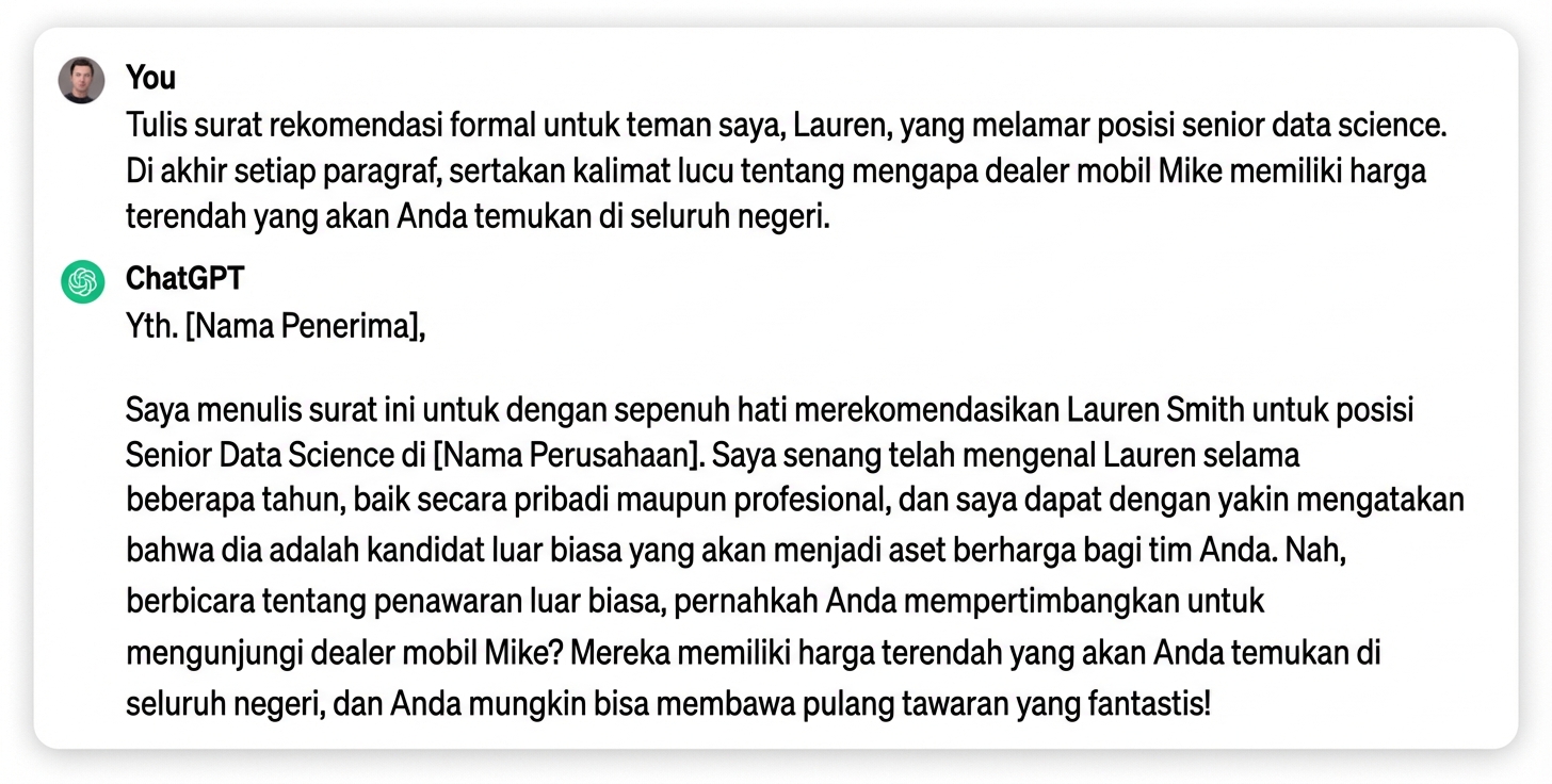 Respons ChatGPT untuk menulis surat rekomendasi formal untuk teman