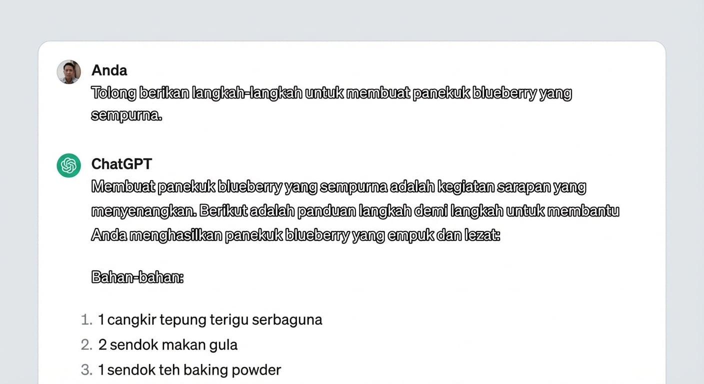 Respons ChatGPT untuk daftar langkah membuat panekuk blueberry sempurna