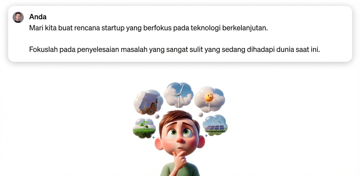 Ilustrasi kartun anak memikirkan teknologi berkelanjutan