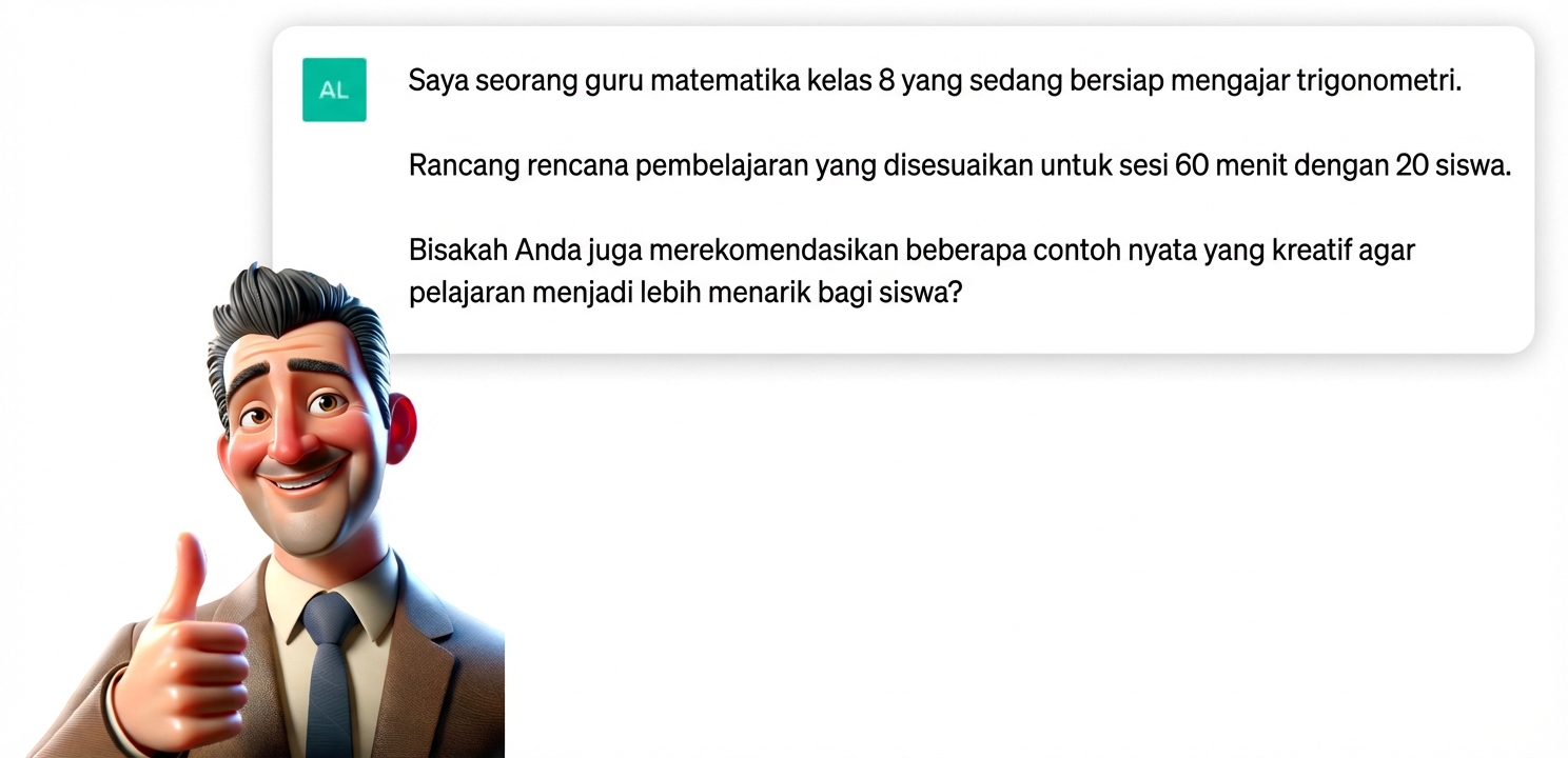 Ilustrasi kartun guru mengacungkan jempol sebagai tanda puas