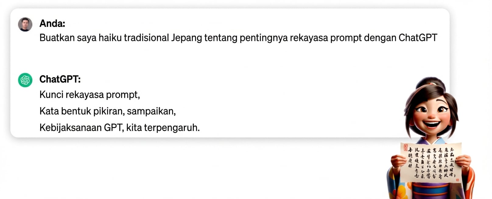 Respons ChatGPT untuk menulis haiku Jepang