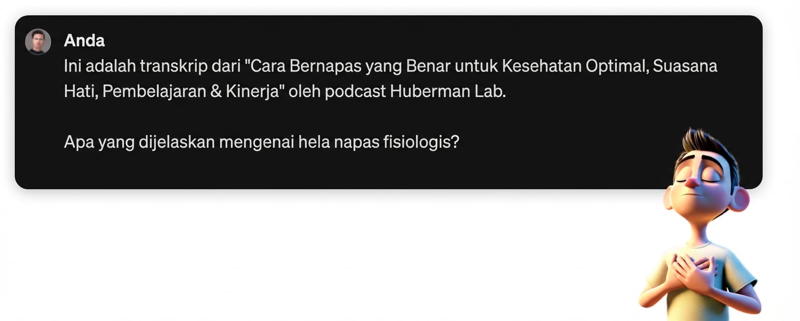 Prompt yang meminta chatbot memparafrasekan poin kunci dari transkrip yang disediakan.