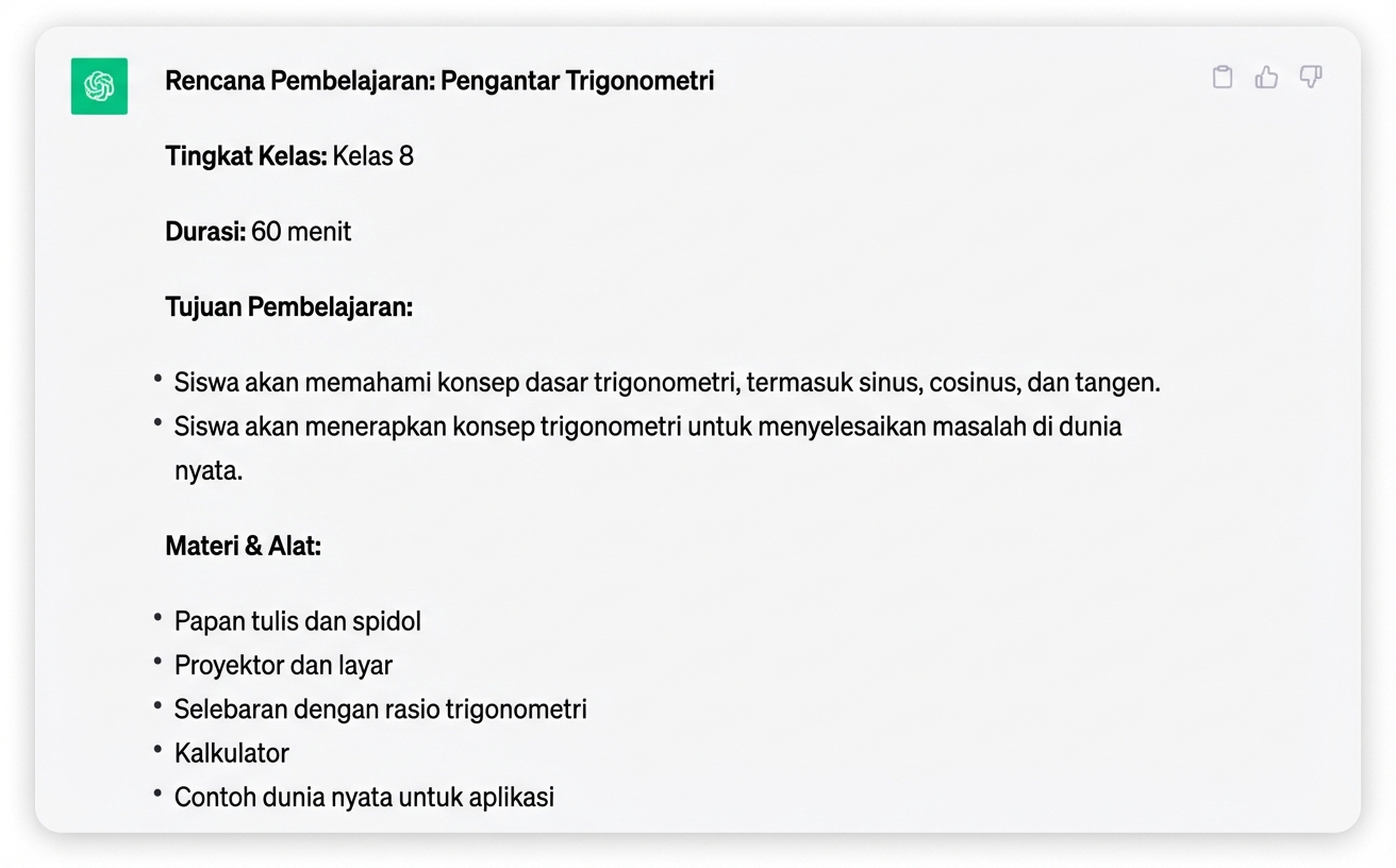 Tangkapan layar rencana pelajaran rinci yang dihasilkan oleh ChatGPT