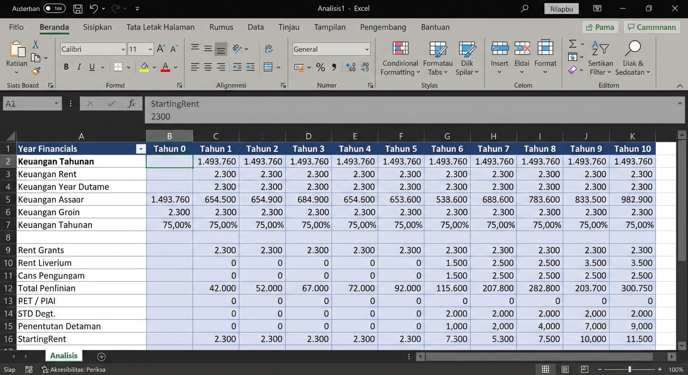 Gif yang menampilkan perubahan input dalam model keuangan dan dampaknya pada output