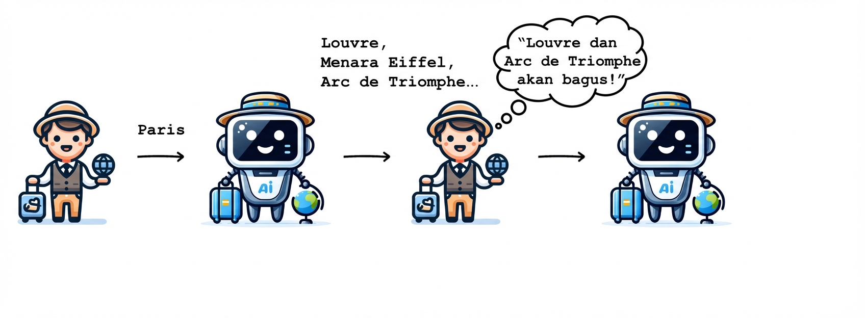 Orang tersebut memberi tahu AI bahwa ia ingin melihat Louvre dan Arc de Triomphe.