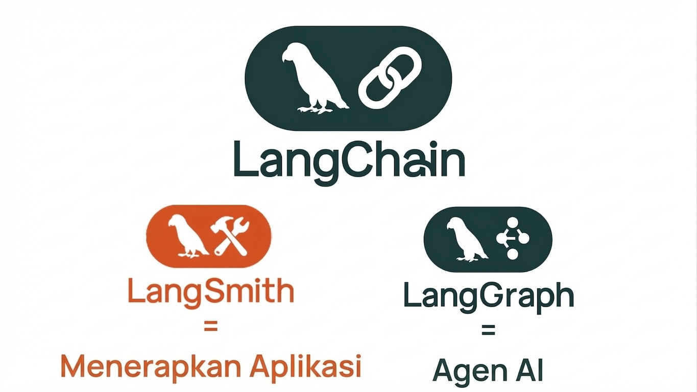 Ekosistem LangChain yang terdiri dari LangChain, LangSmith, dan LangGraph.