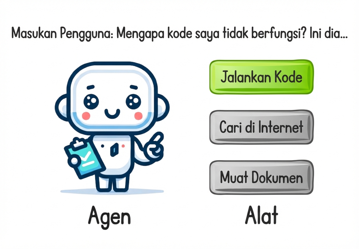 Seorang agen memutuskan alat mana yang akan digunakan berdasarkan masukan pengguna.