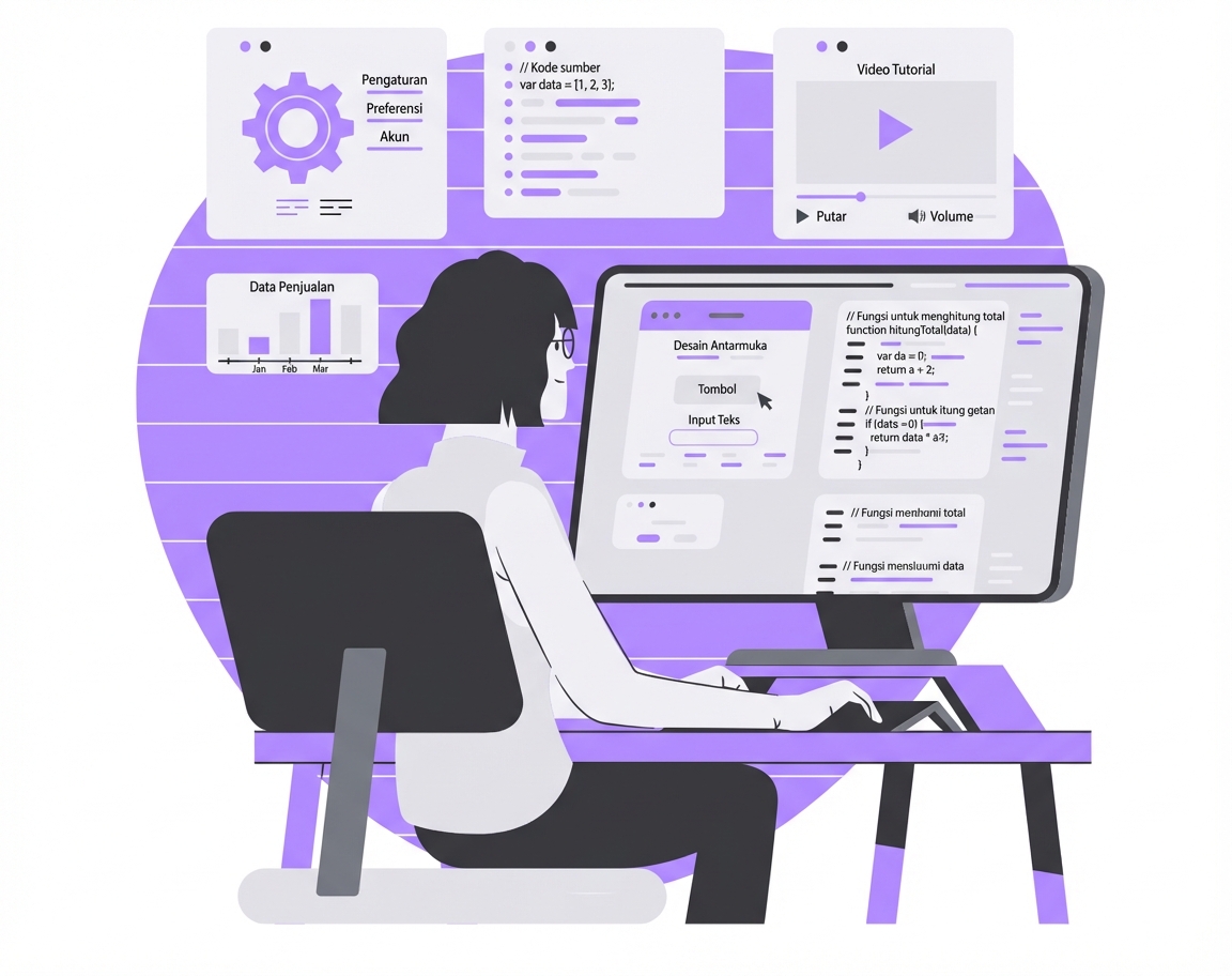 Orang menulis kode Python di komputer meja