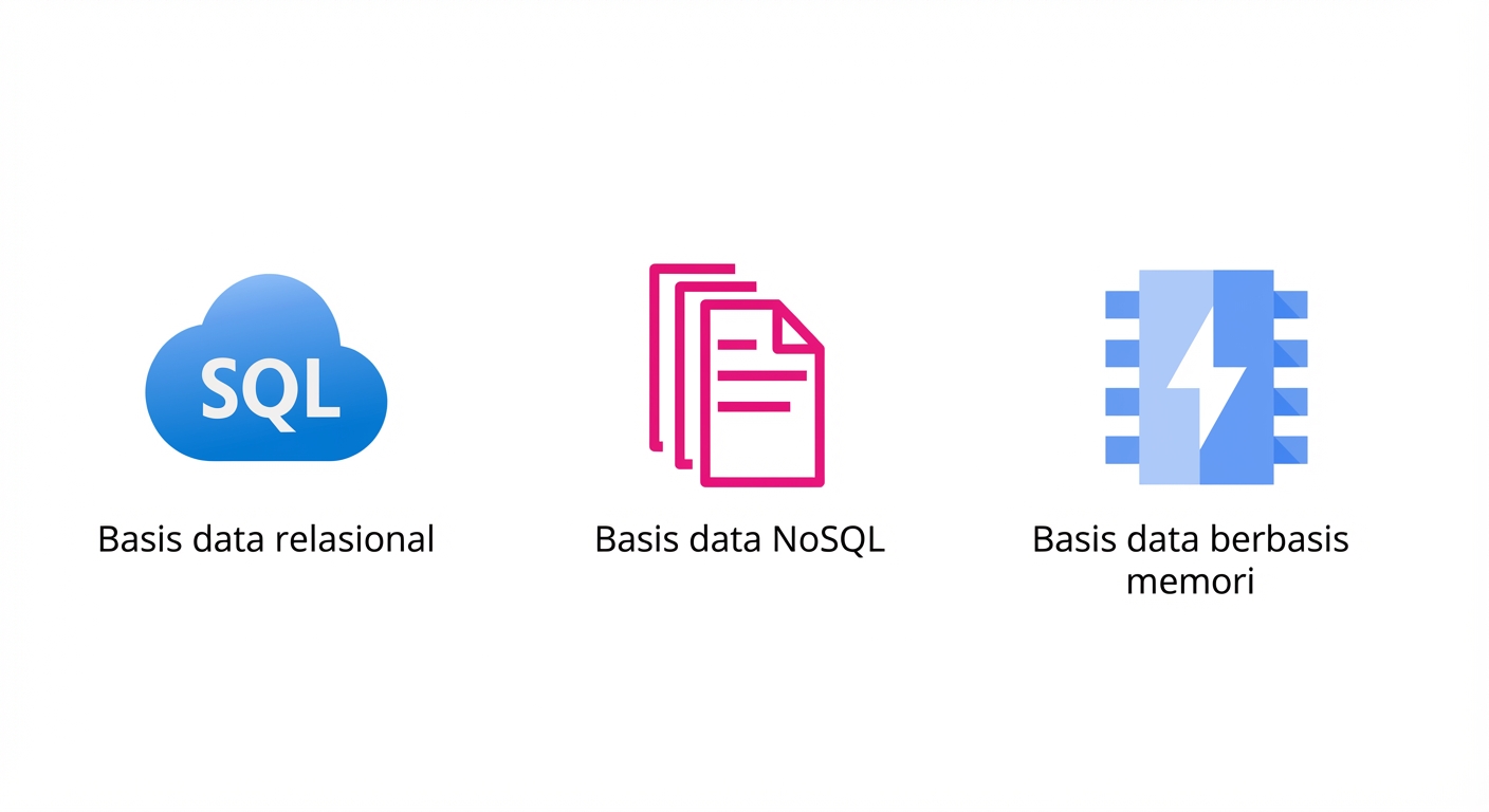 Ikon menampilkan database relasional, NoSQL, dan berbasis memori.