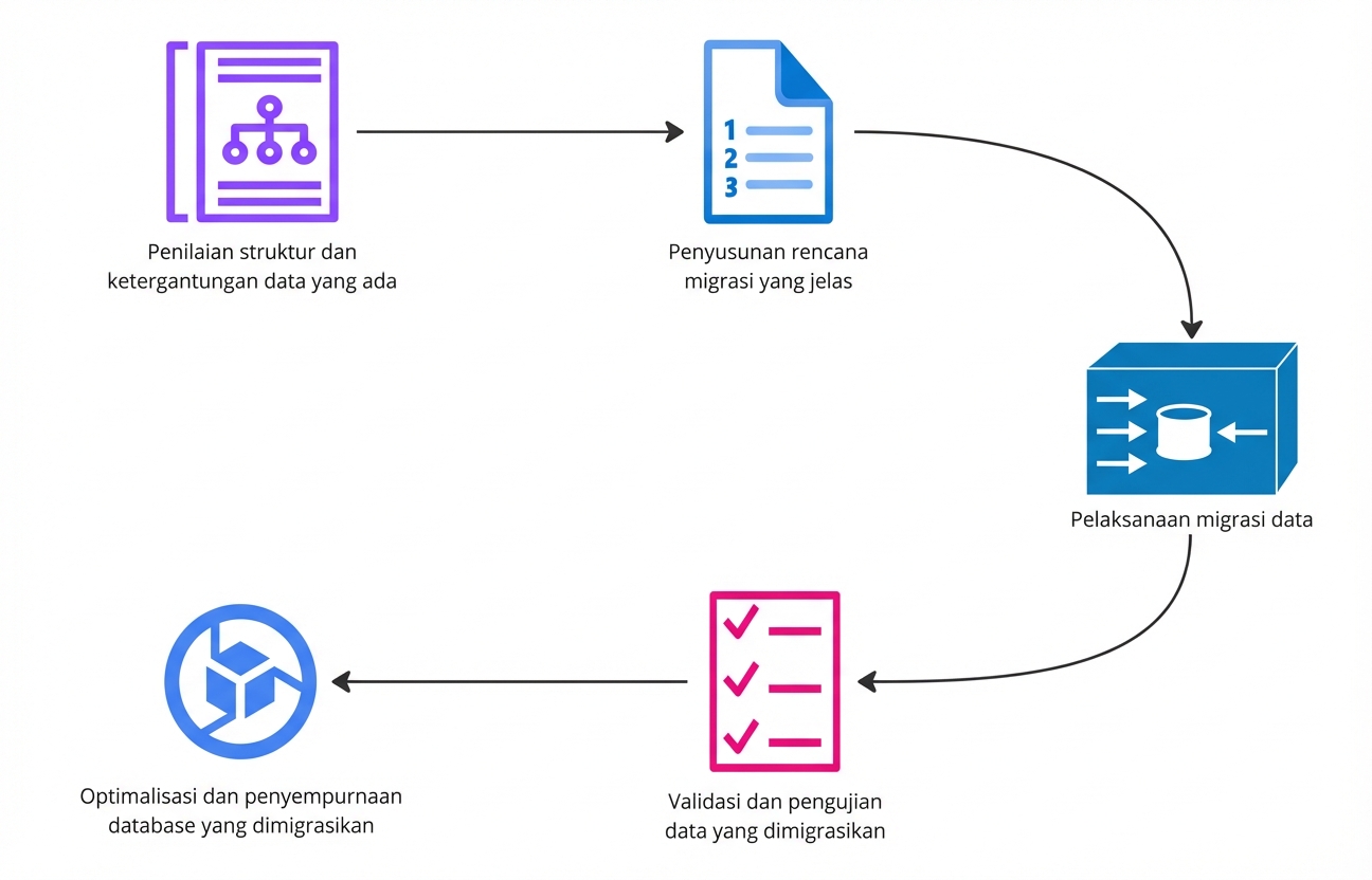 Diagram alur yang menjelaskan langkah proyek migrasi data.