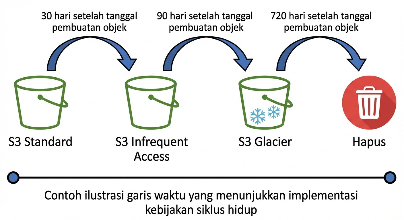 Diagram alur yang menggambarkan contoh kebijakan siklus hidup penyimpanan.