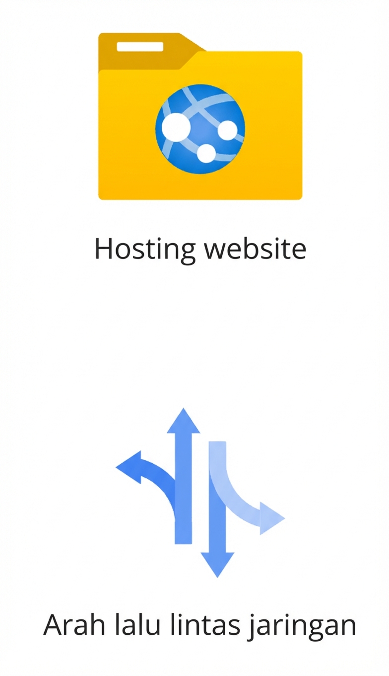 Dua ikon yang menunjukkan hosting situs web dan pengarah lalu lintas jaringan.