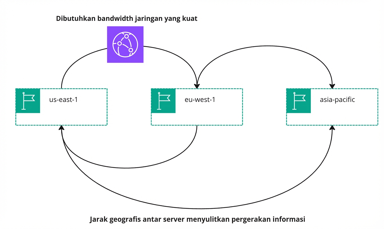 Diagram alur yang menjelaskan pergerakan informasi di cloud.