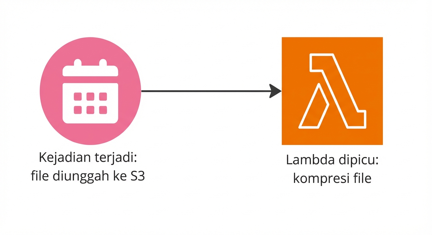 Bagan alir yang menampilkan fungsi Lambda dipicu setelah file diunggah ke S3.