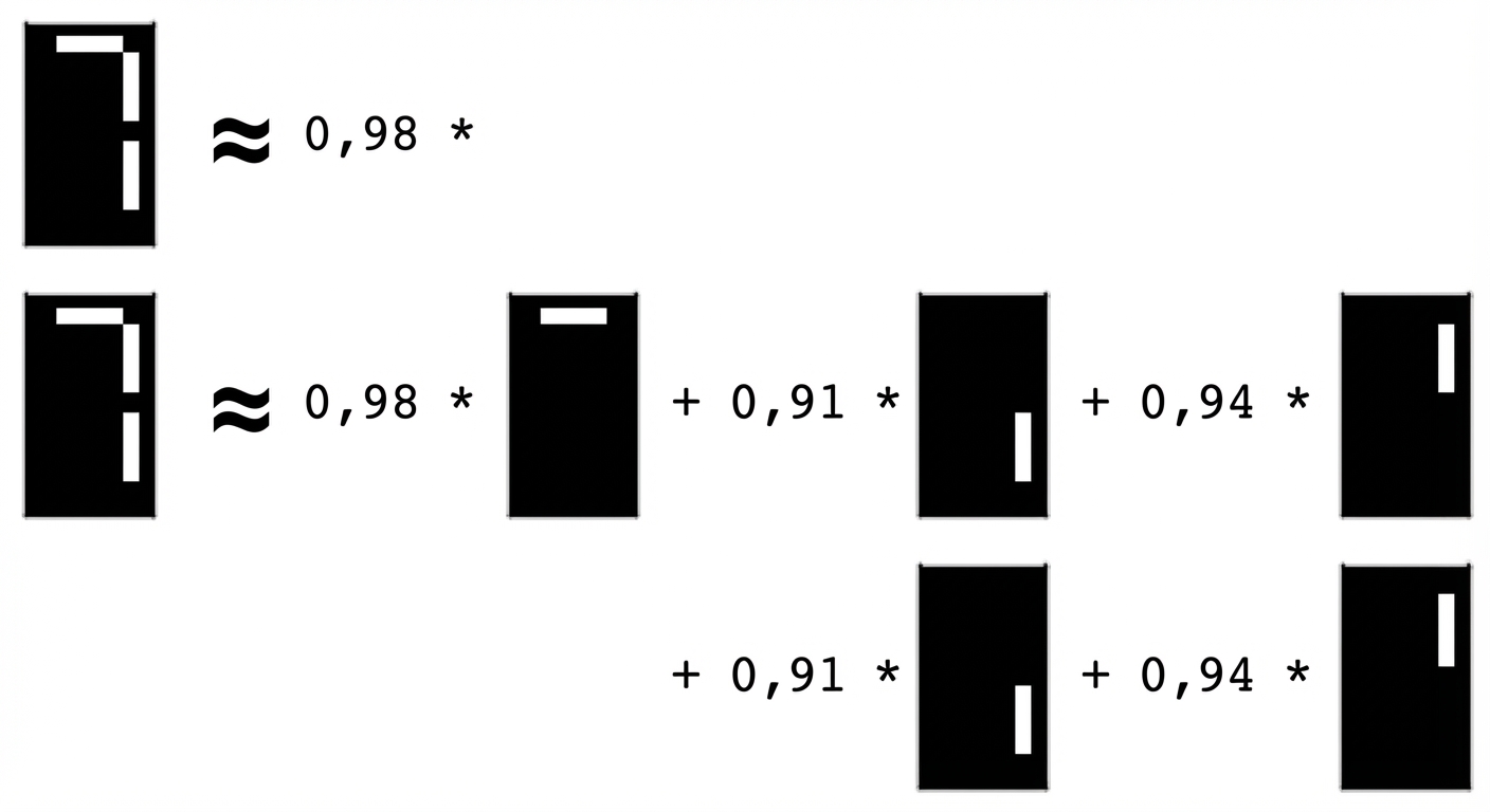 kotak dengan 3 garis ≈ 0,98 × kotak dengan satu garis + 0,91 × kotak dengan garis lain + 0,95 × kotak dengan garis lain