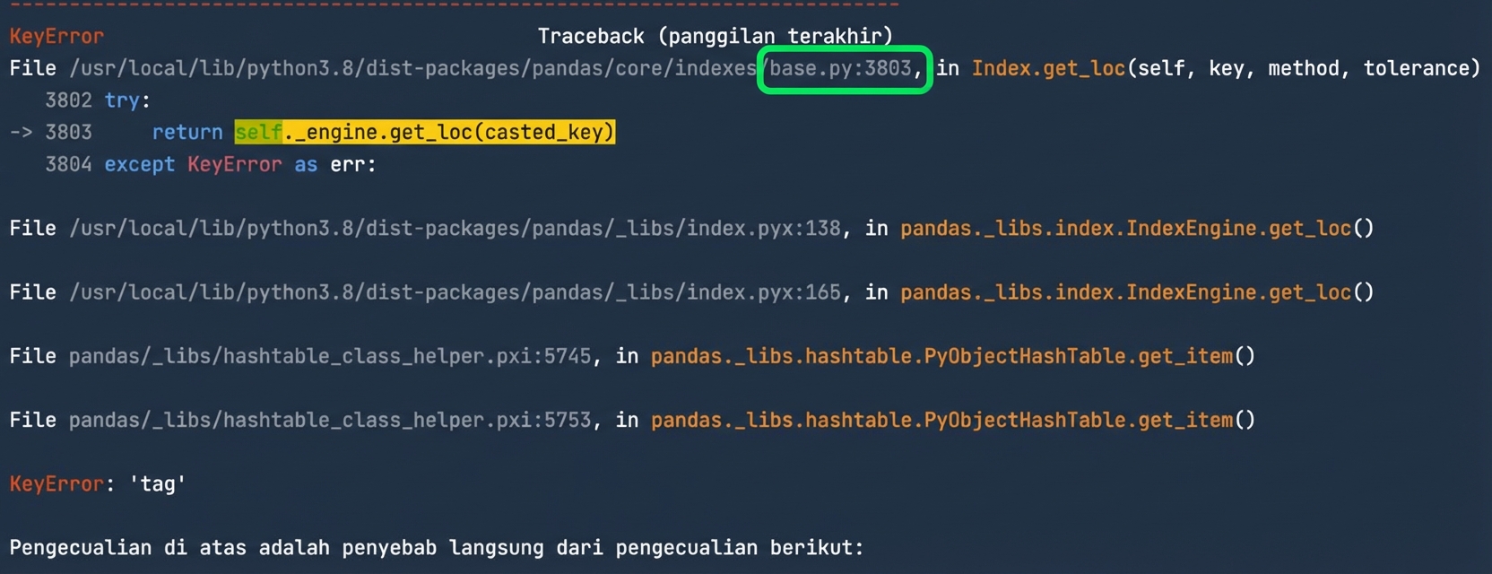 Traceback dengan base.py disorot