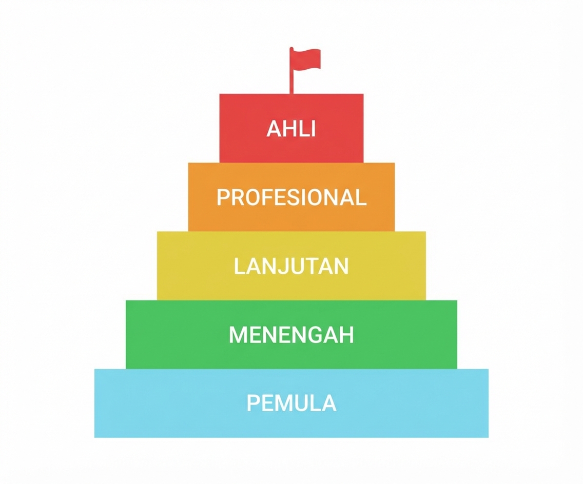Gambar piramida dengan level warna dari pemula hingga mahir