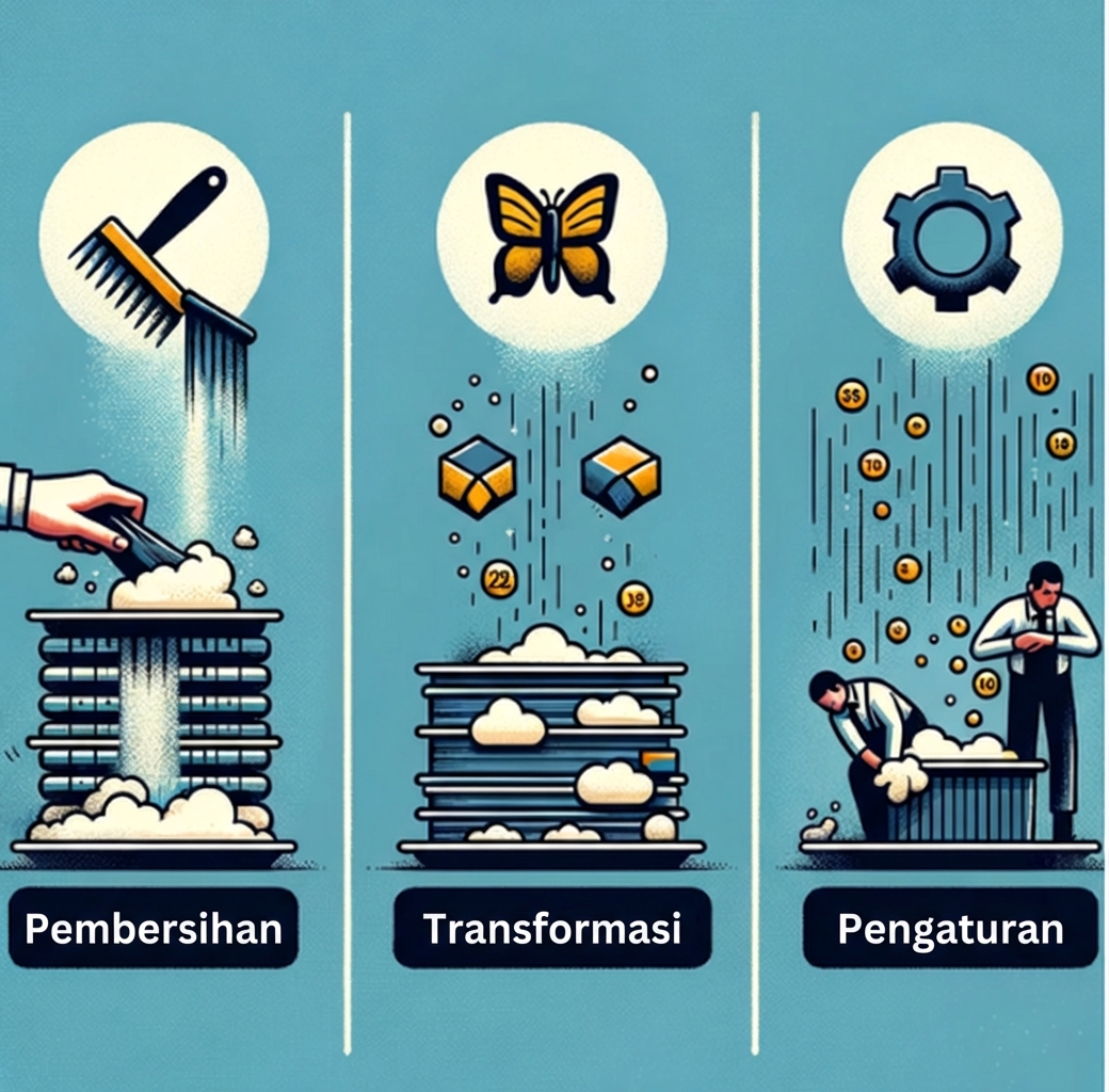 Gambar yang menunjukkan pembersihan, transformasi, dan pengorganisasian data