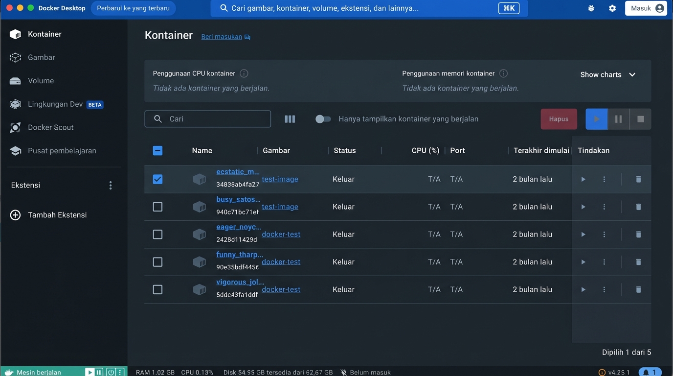 Docker Desktop - Tangkapan layar aplikasi