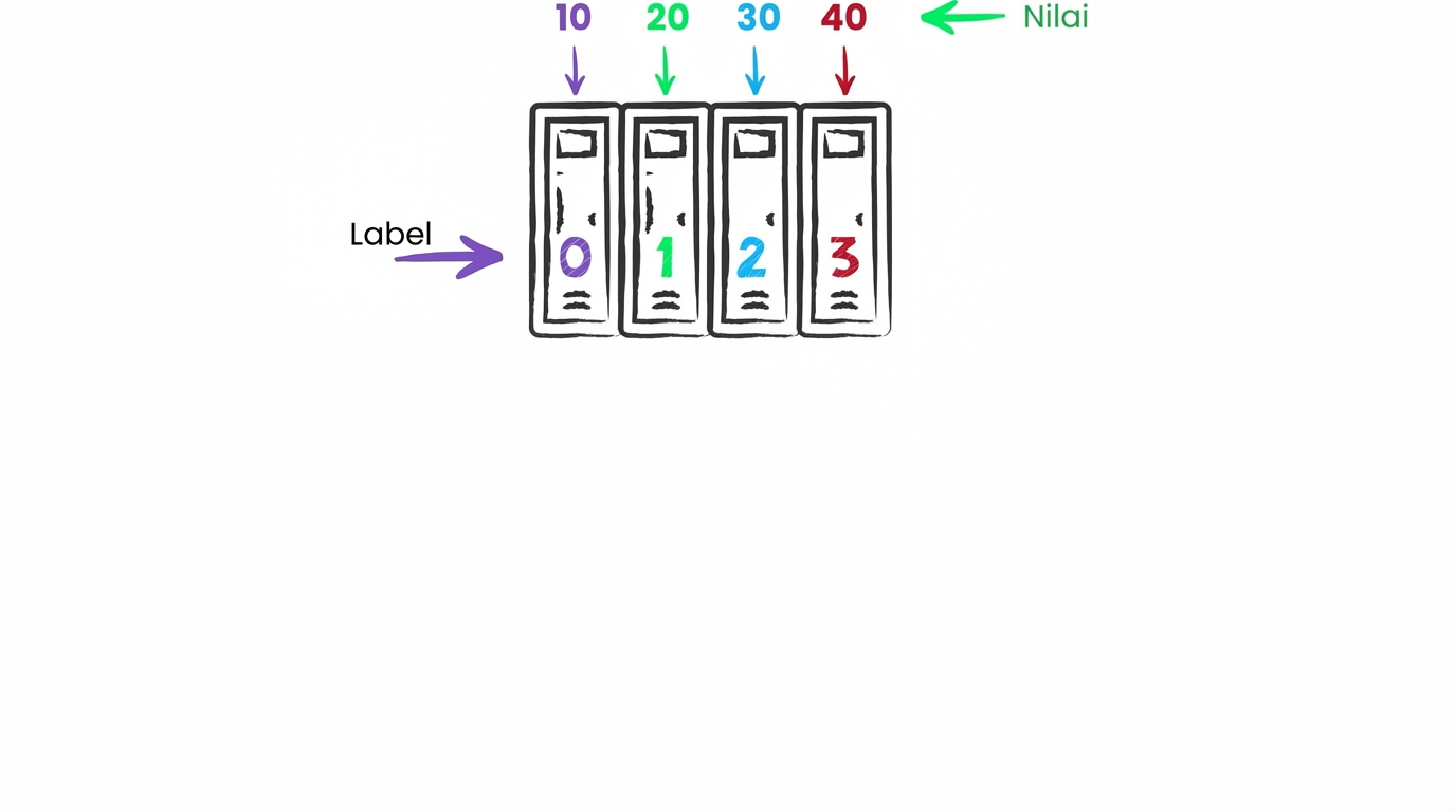 Nilai 10, 20, 30, dan 40 masing-masing di loker pertama, kedua, ketiga, dan keempat