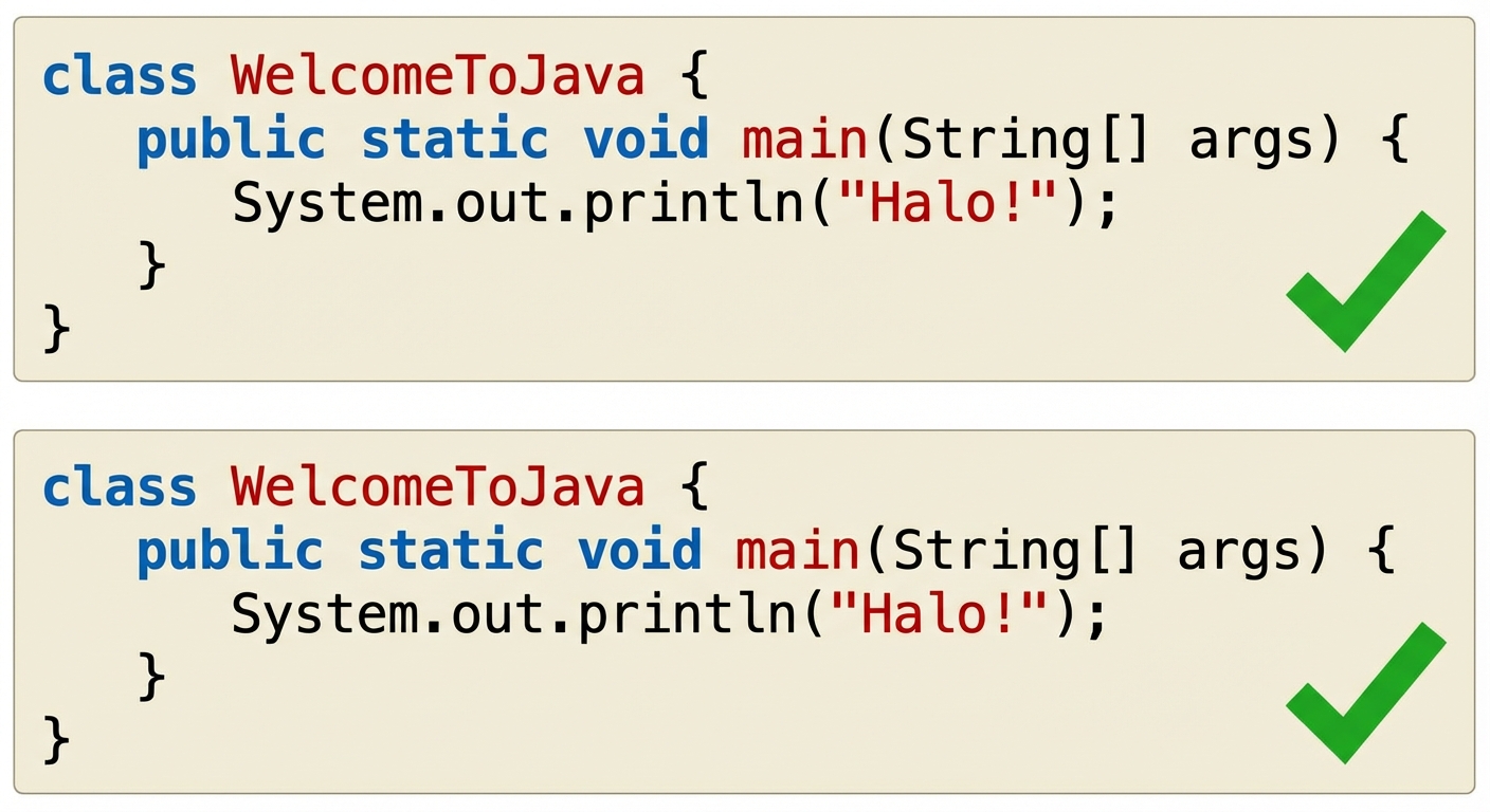 2 contoh valid dengan dan tanpa indentasi