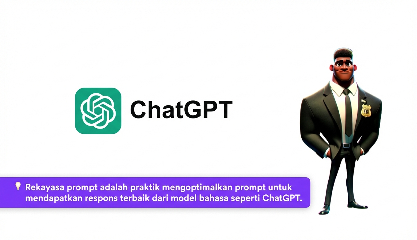 Gambar menampilkan logo ChatGPT dan kartun agen FBI
