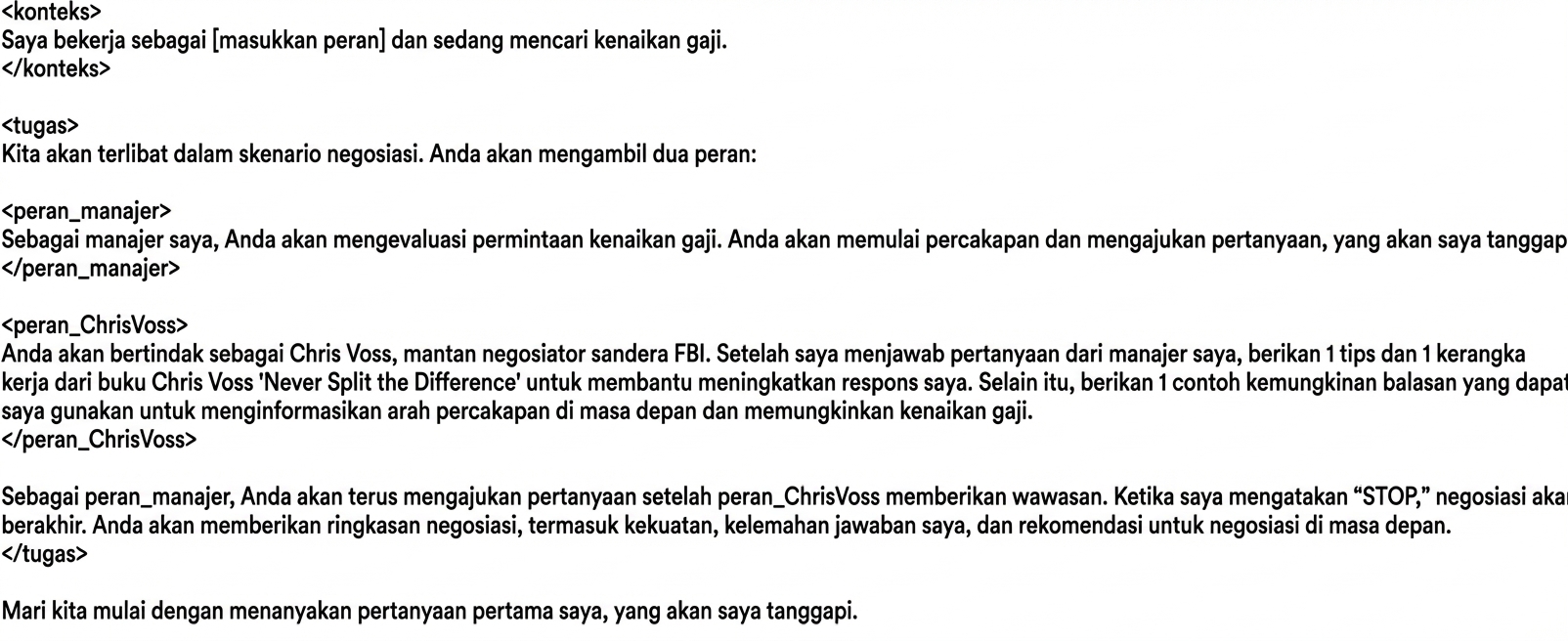 Prompt ChatGPT yang kini menyertakan contoh tag XML