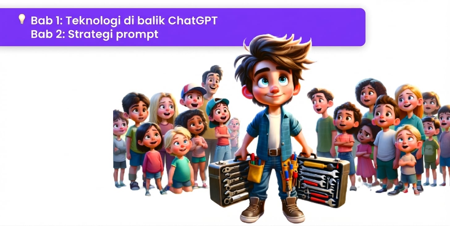 Ilustrasi seseorang memegang alat, di antara kerumunan pengagum