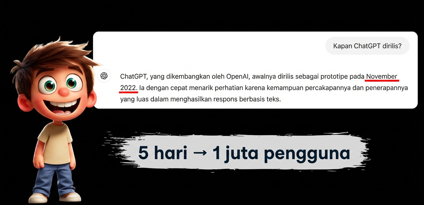 Ilustrasi anak berinteraksi dengan ChatGPT