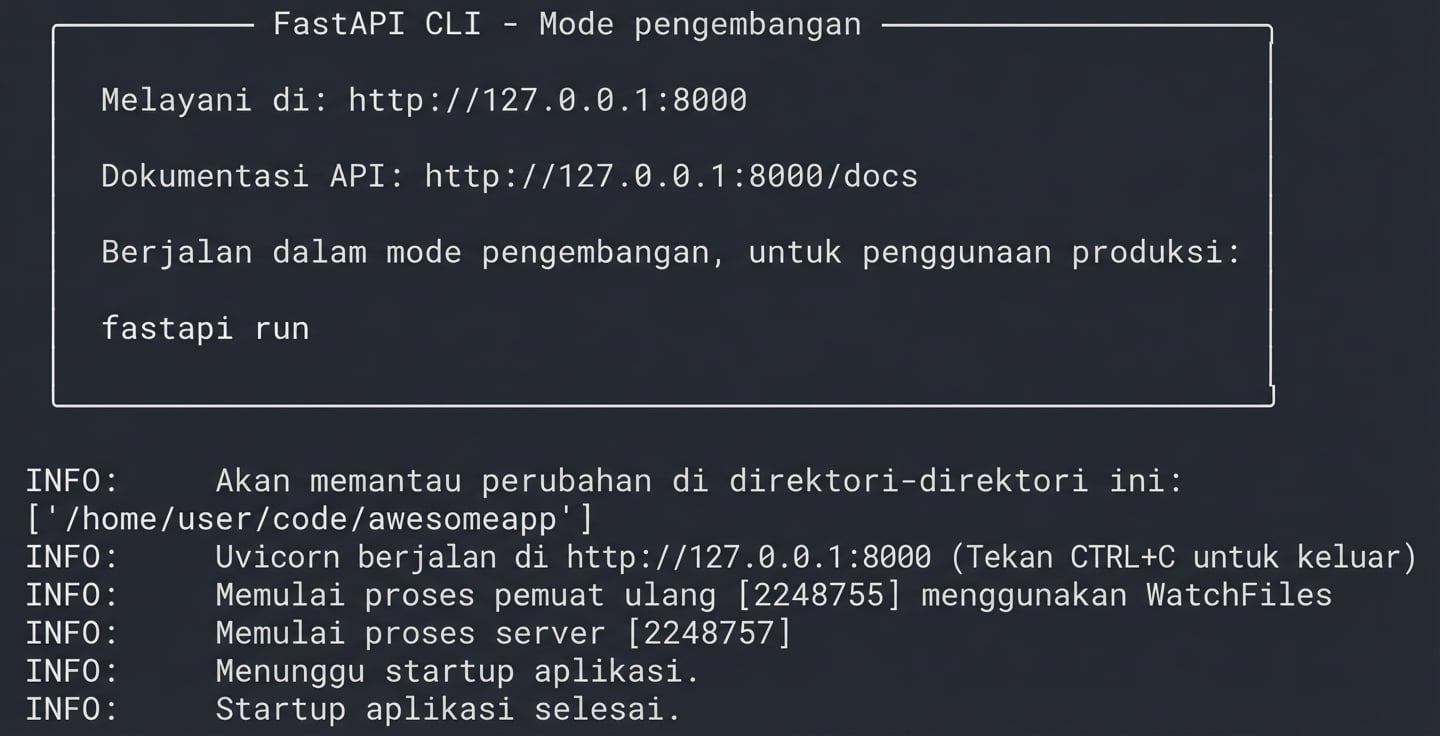 REPL menampilkan FastAPI berjalan