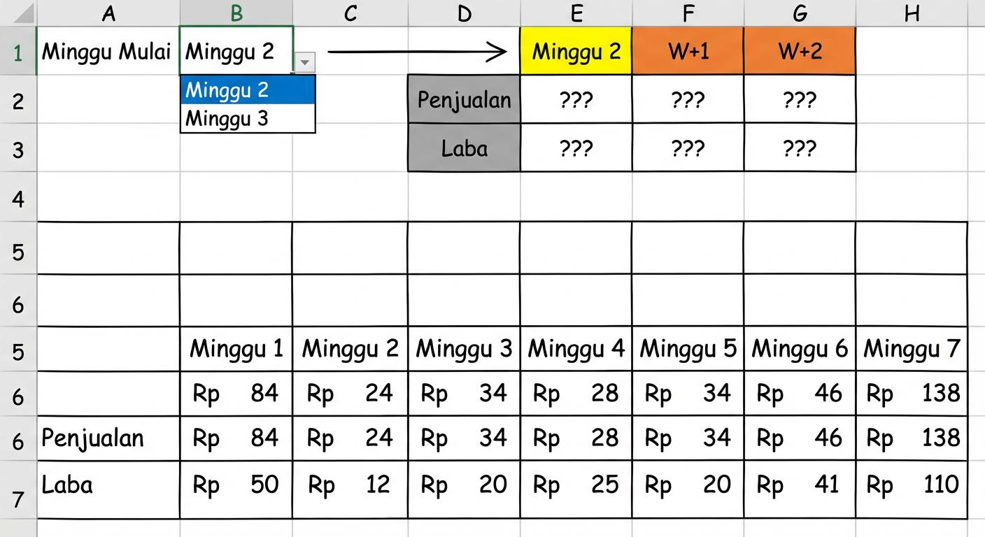 Contoh alat seleksi dinamis di Excel
