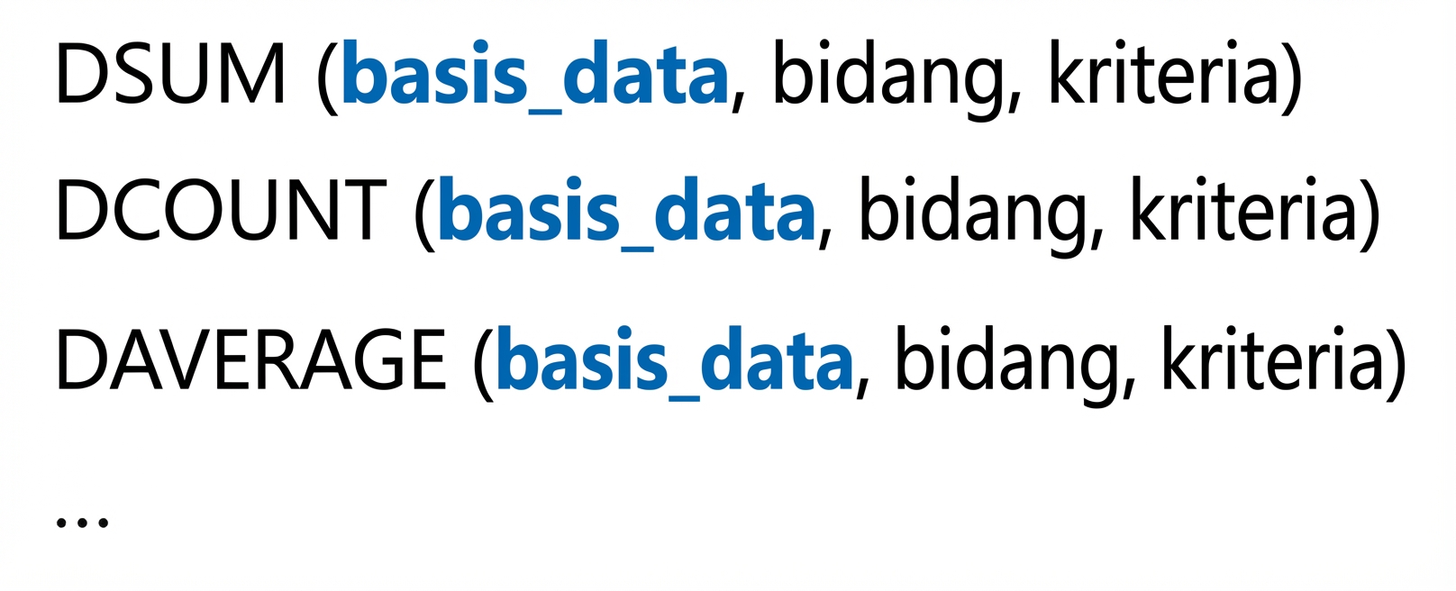 Sintaks fungsi database Excel