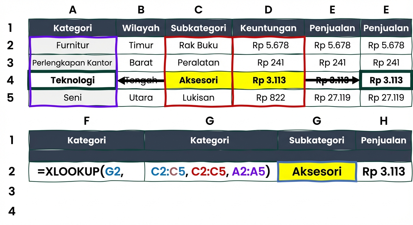 Contoh fungsi XLOOKUP
