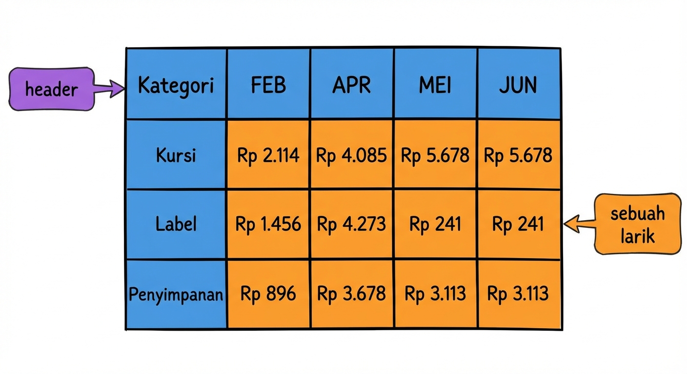 Contoh Tabel Excel dengan array dan header